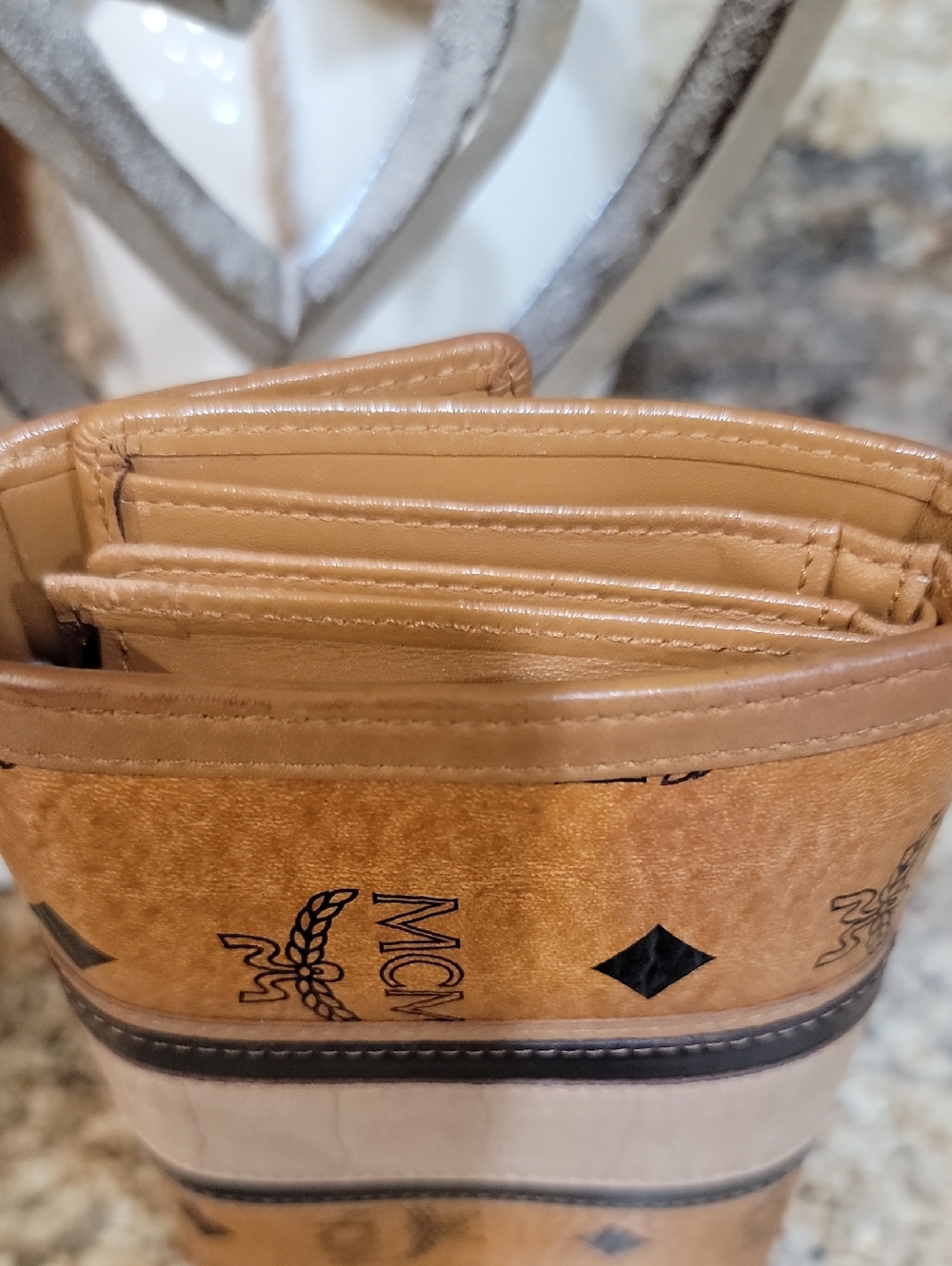 MCM Cognac Cream  Black Visetos Tri-fold Wallet - Picture 5 of 11